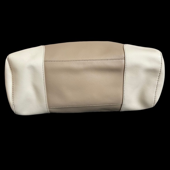 Tory Burch East West Robinson Satchel Tote Color Block Mid Camel Ivory - Picture 5 of 14